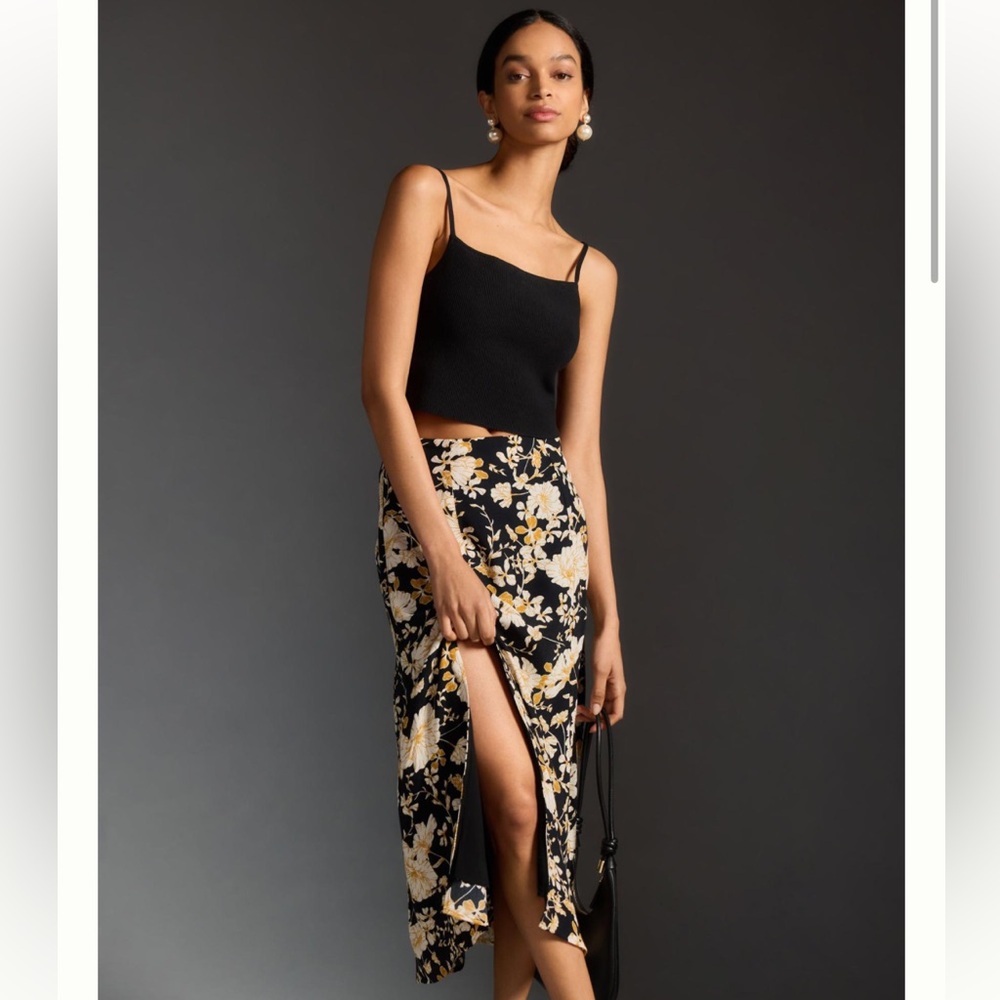 Anthropologie The Lille Side-Slit Midi Skirt by Maeve